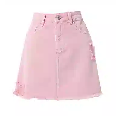 SOON FLOWER Asymmetric High Waist Denim Skirt Pink