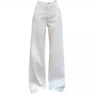 么宁 美式复古高腰宽松阔腿高级感百搭牛仔裤 女款 米杏色