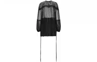 美洋 蕾丝网纱长袖连衣裙 黑色