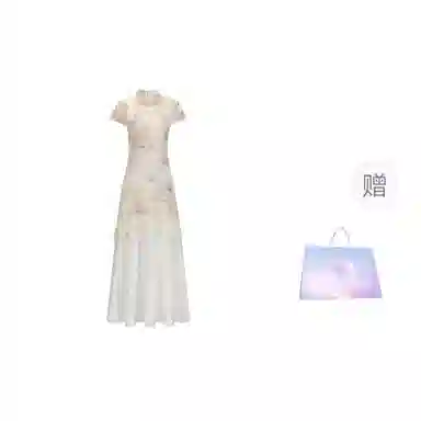 费尔岛上的猫 新中式蕾丝拼接假两件镂空改良旗袍短袖连衣裙 女款