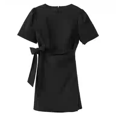 法儿家 韩系小个子收腰短袖连衣裙 女款 黑色