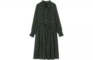 【dme】 波点雪纺收腰长袖连衣裙 绿色