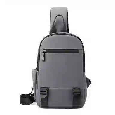 恒源祥 韩版时尚简约纯色户外运动防泼水 牛津布 斜挎包胸包 男款 灰色/黑色