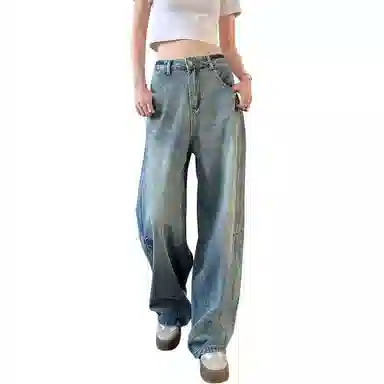 内在密码 美式复古百搭慵懒垂感直筒宽松阔腿拖地牛仔裤 男女同款