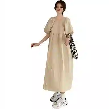 怪力萝莉 舒适气质纯色短袖连衣裙 女款