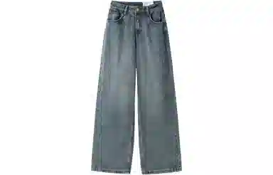 太平鸟 纯色口袋高腰直筒牛仔裤 女款