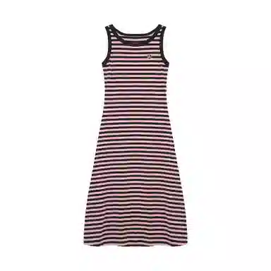 麓蔓蒂 条纹针织中长款背心吊带无袖连衣裙 女款