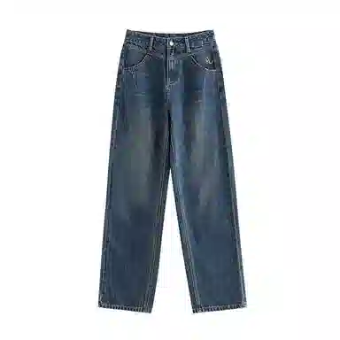 初语 复古高腰休闲百搭宽松显瘦直筒牛仔裤 女款