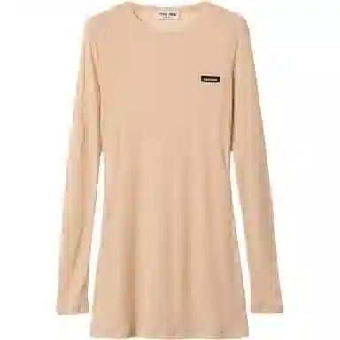 Miu Miu Crew Neck Dress Light Beige