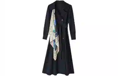 【dme】 印花翻领长袖连衣裙 藏青