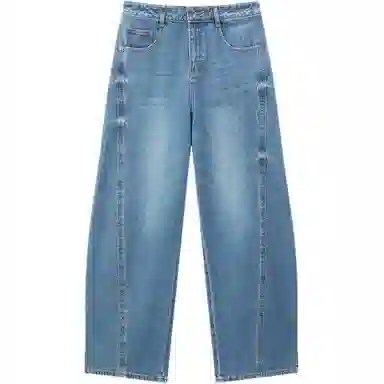 太平鸟 高腰舒适哈伦牛仔裤 女款 蓝色