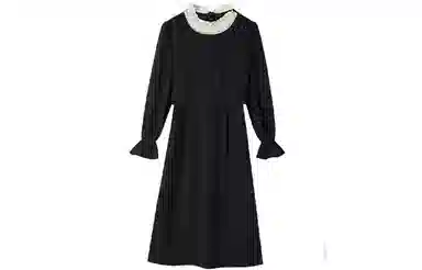 【dme】 假两件法式赫本收腰长长袖连衣裙 黑色