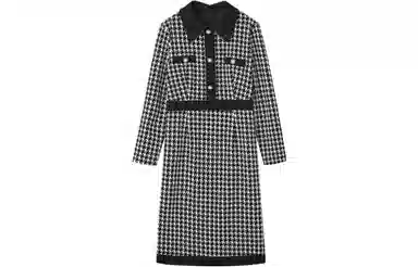 【dme】 格纹千鸟格长袖连衣裙 黑色