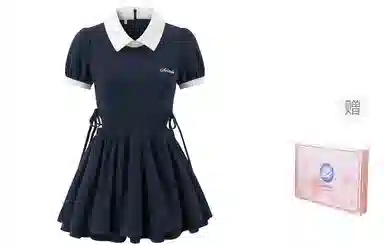 东鲸岁时记 收腰高级感显瘦短袖连衣裙 女款 礼盒装 藏青色连衣裙（腰部镂空）