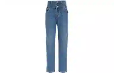 美洋 纯色拉链高腰直筒牛仔裤 女款