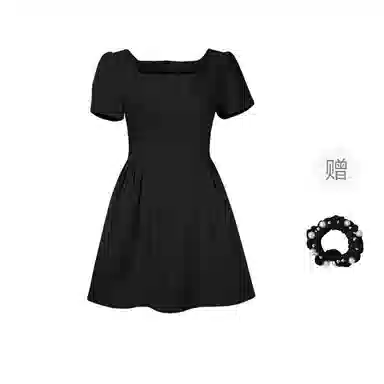 雾闪闪 时尚百搭纯色简约短袖连衣裙 女款