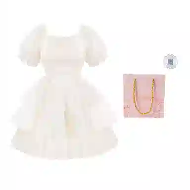 棉购 法式蝴蝶结提花通勤时尚纯色短袖连衣裙 女款 杏色