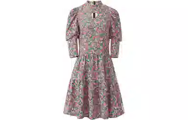 太平鸟 碎花灯笼袖收腰镂空茶歇五分袖连衣裙