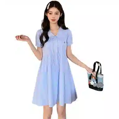 东鲸岁时记 海边度假气质高级感短袖连衣裙 女款 礼盒装 蓝色