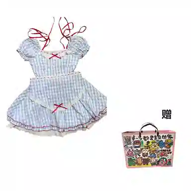 桴生 夏季超好看气质法式吊带一字领裙子短袖连衣裙 女款 蓝色条纹