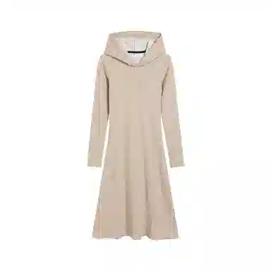 冰淇淋与鲸 纯色连帽收腰针织长袖连衣裙