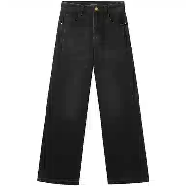 太平鸟 纯色口袋高腰直筒牛仔裤 女款