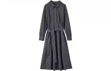 【dme】 纯色翻领落肩袖单排扣长袖连衣裙 灰色