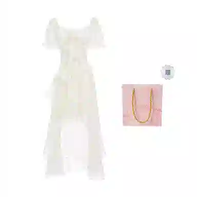 棉购 不规则荷叶边纯色短袖连衣裙 女款 杏色