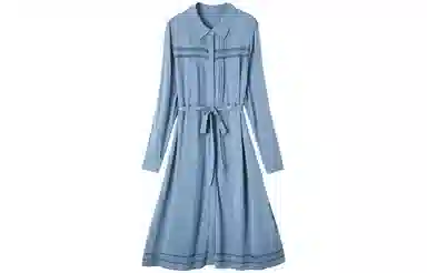 【dme】 复古通勤长袖连衣裙 蓝色