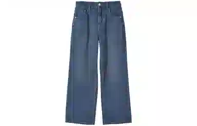 【dme】 复古高腰磨毛阔腿直筒牛仔裤 女款 牛仔蓝