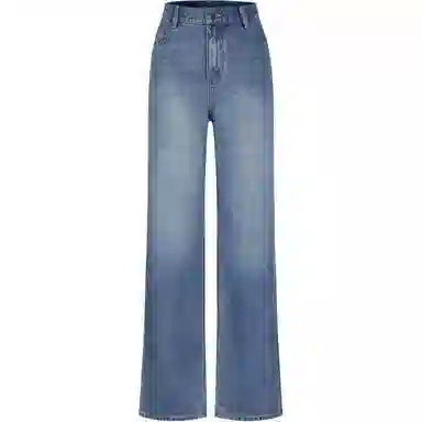 玖姿安娜蔻 侧边彩钻水洗直筒牛仔裤 女款 浅蓝