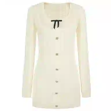 UNIFREE Lace Bow Knit Dress Beige