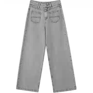 柳絮自制 沁凉阔腿裤休闲牛仔裤 常规 男女同款 水洗雾灰雾灰