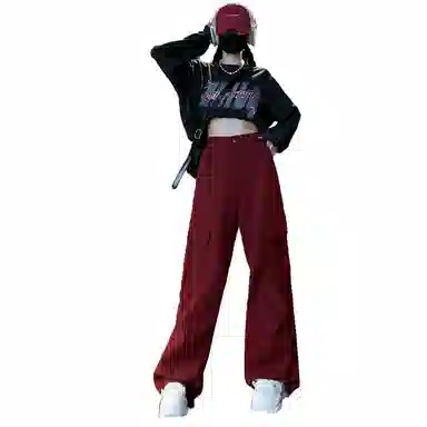 莫代尔 美式通勤纯色高腰宽松工装裤 女