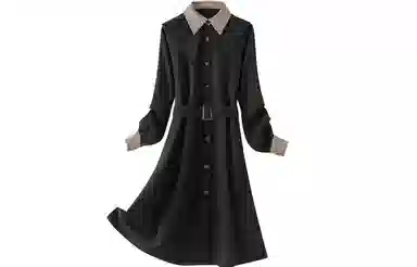 恒源祥 单排扣收腰中长款长袖连衣裙 黑色