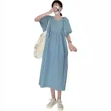 怪力萝莉 舒适气质纯色短袖连衣裙 女款