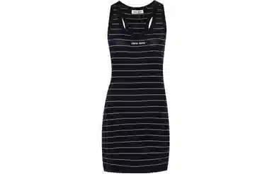 Miu Miu SS24 Striped Logo Dress Navy