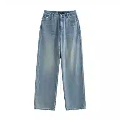 初语 复古休闲高腰拉链直筒牛仔裤 女款 浅蓝色
