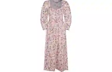 GANNI Printed Cotton Open-Neck Smock Long Dress