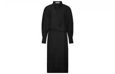 美洋 风衣式直筒长袖连衣裙 黑色