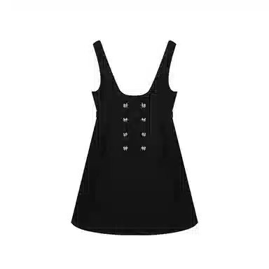 冰淇淋与鲸 纯色毛呢收腰无袖连衣裙 黑色