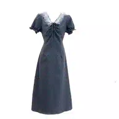 桴生 甜美盐系少女重工夏季梨形收腰显瘦波点裙子短袖连衣裙 女款 灰色