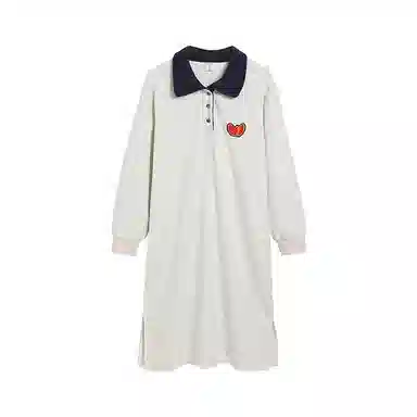 冰淇淋与鲸 休闲宽松开叉长袖连衣裙 燕麦灰色