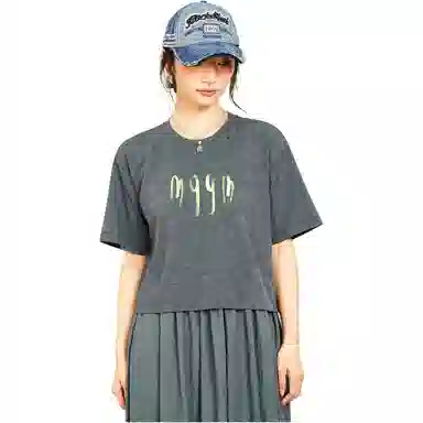 木果果木 夏季 拼接中长款宽松短袖连衣裙 女款 岩灰