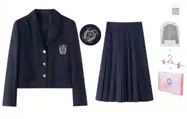 东鲸岁时记 学院风纯色短款长袖上衣高腰半身裙西装套装 女款 礼盒装 藏青色