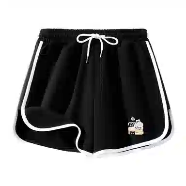 棉致 喵喵对话纯棉透气系带抽绳侧缝分割弧形摆围包边撞色设计感微宽松三分休闲短裤 女款