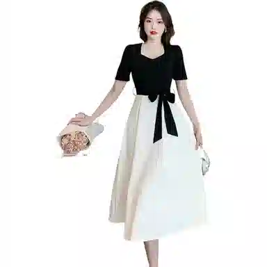 哒头下雨不愁 梨形身材茶歇法式气质名媛中长款短袖连衣裙 女款