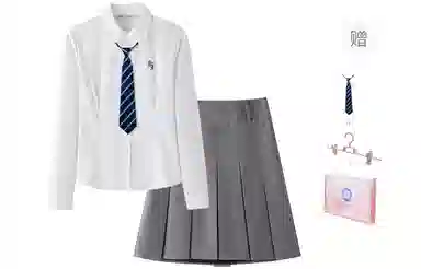 东鲸岁时记 学院风学姐感纯色松弛感长袖上衣中腰通勤收腰半裙衬衫套装 女款 灰色+白色