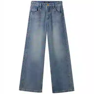 太平鸟 纯色口袋高腰直筒牛仔裤 女款