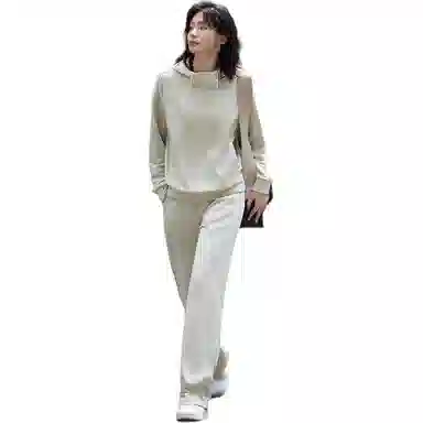 【dme】 连帽上衣长袖纯色简约长裤卫衣套装 女款 浅豆绿色